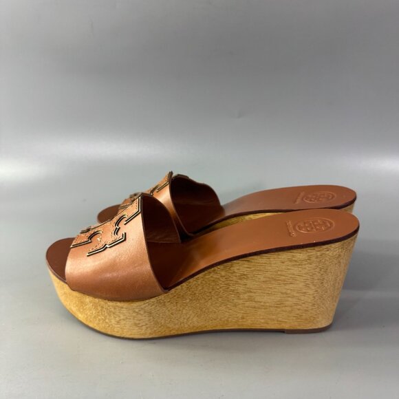 Tory Burch INES Wedge/Slide TAN/ SPARK GOLD Size 6.5 - Picture 5 of 13
